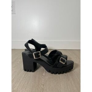 Madden Girl Y2K Platform Chunky Heels Black Goth Strappy Buckle Size 11